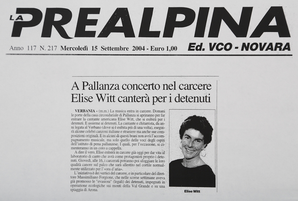 A Pallanza concerto nel carcere Elise Witt cantera per i deteuti