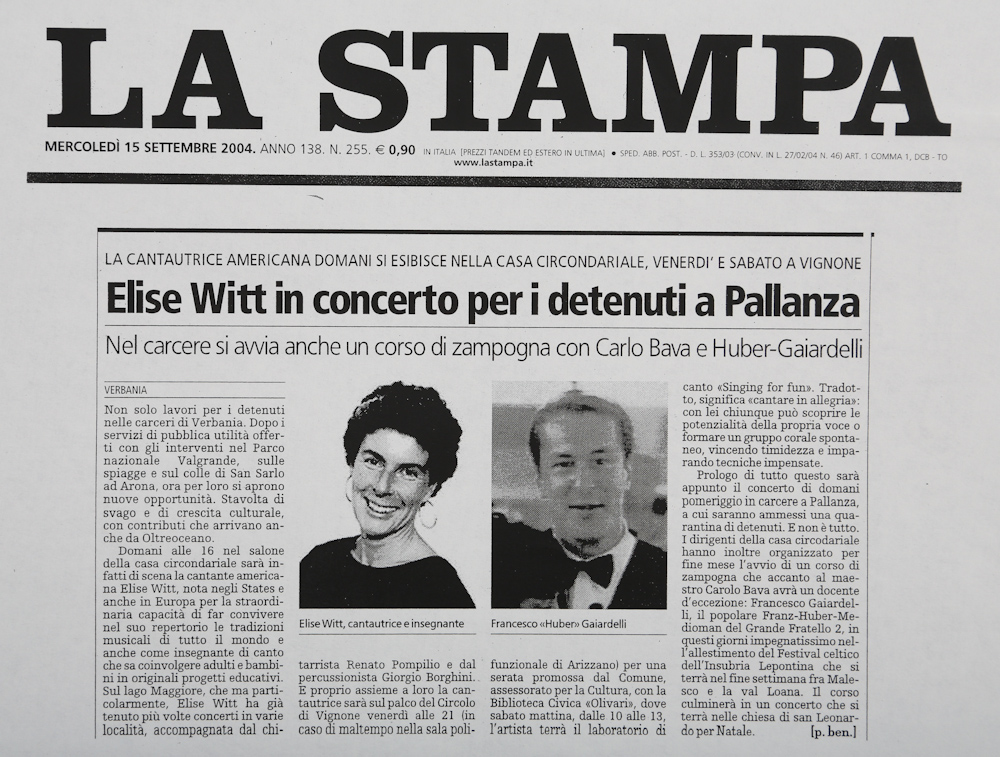 Elise Witt in concerto per i detenuti a Pallanza (Elise Witt in concert for the inmates in Pallanza)